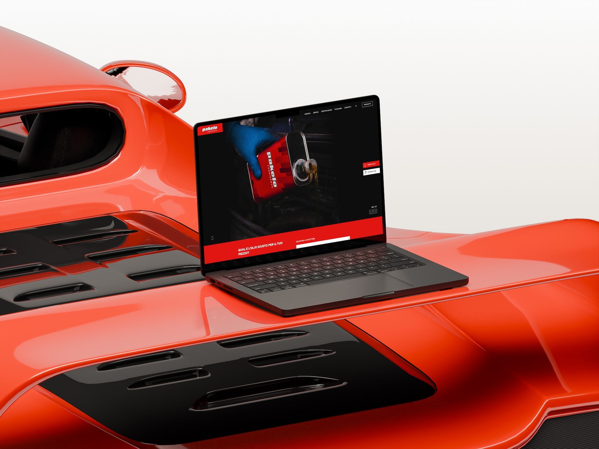 Homepage sito Pakelo progettata da Weble: design impattante per brand di lubrificanti high performance